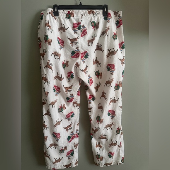 Old Navy White Reindeer XMAS Flannel button up Pajama Set size XL with pockets - Picture 12 of 13